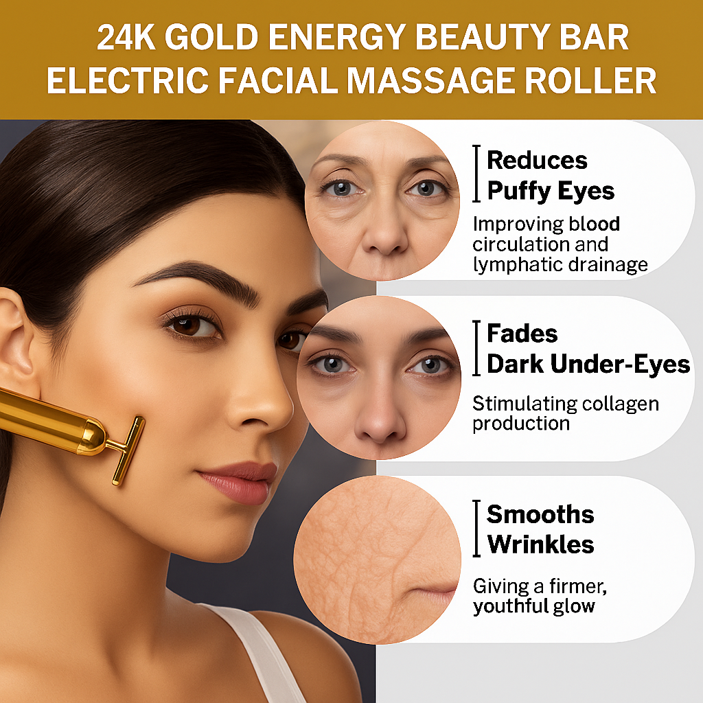 24K Gold Energy Beauty Bar Electric Facial Massage Roller