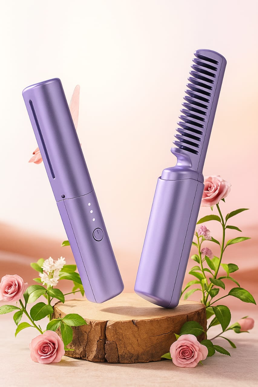 MeneFlix 2-in-1 Portable Hot Comb & Hair Straightener | Cordless, Rechargeable & Travel-Friendly