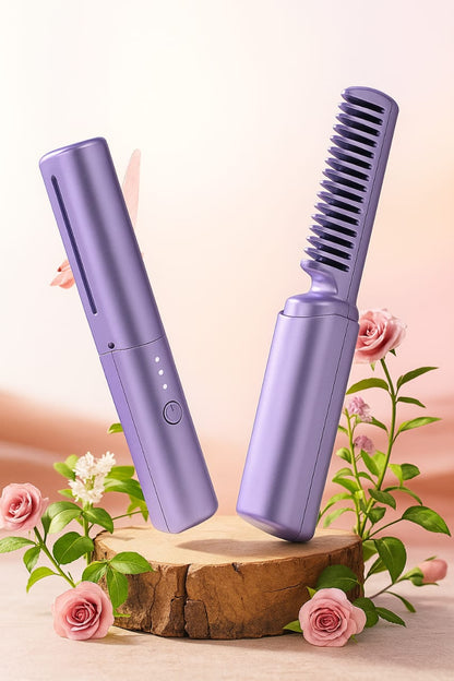 MeneFlix 2-in-1 Portable Hot Comb & Hair Straightener | Cordless, Rechargeable & Travel-Friendly