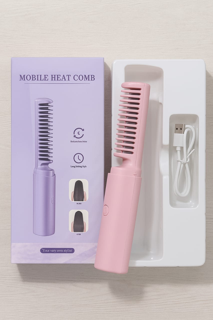 MeneFlix 2-in-1 Portable Hot Comb & Hair Straightener | Cordless, Rechargeable & Travel-Friendly