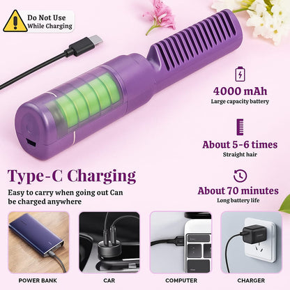 MeneFlix 2-in-1 Portable Hot Comb & Hair Straightener | Cordless, Rechargeable & Travel-Friendly