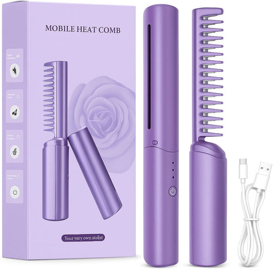MeneFlix 2-in-1 Portable Hot Comb & Hair Straightener | Cordless, Rechargeable & Travel-Friendly