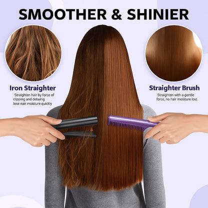 MeneFlix 2-in-1 Portable Hot Comb & Hair Straightener | Cordless, Rechargeable & Travel-Friendly